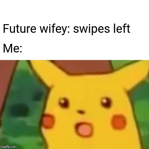 Surprised Pikachu | Future wifey: swipes left; Me: | image tagged in memes,surprised pikachu | made w/ Imgflip meme maker