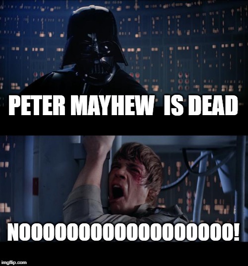 Star Wars No | PETER MAYHEW  IS DEAD; NOOOOOOOOOOOOOOOOOO! | image tagged in memes,star wars no | made w/ Imgflip meme maker