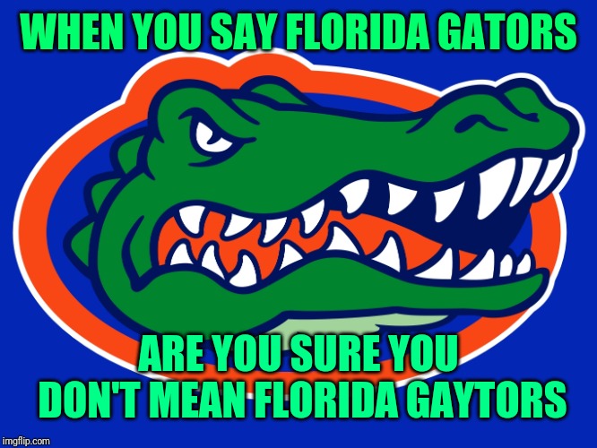 Florida Gaytors logo | WHEN YOU SAY FLORIDA GATORS; ARE YOU SURE YOU DON'T MEAN FLORIDA GAYTORS | image tagged in florida gaytors logo | made w/ Imgflip meme maker