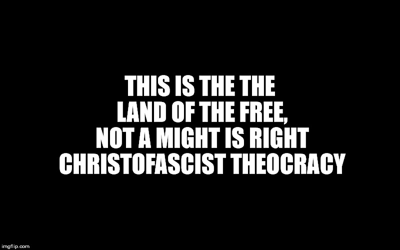 THIS IS THE THE LAND OF THE FREE, NOT A MIGHT IS RIGHT CHRISTOFASCIST THEOCRACY | image tagged in america,freedom,christianity,might is right,fascism,domineering | made w/ Imgflip meme maker