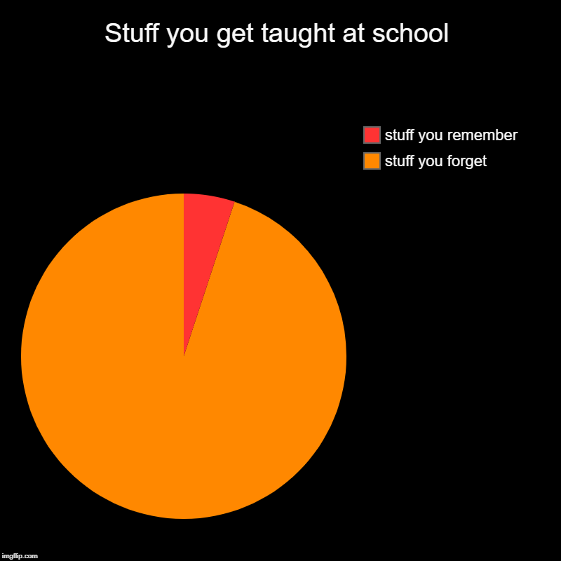 Stuff you get taught at school | stuff you forget, stuff you remember | image tagged in charts,pie charts | made w/ Imgflip chart maker