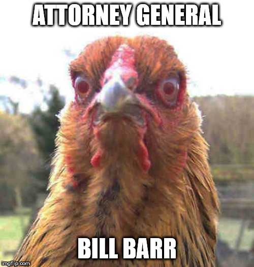revenge chicken | ATTORNEY GENERAL; BILL BARR | image tagged in revenge chicken | made w/ Imgflip meme maker
