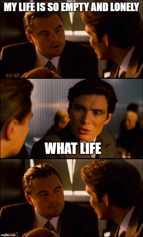 Conversation | MY LIFE IS SO EMPTY AND LONELY; WHAT LIFE | image tagged in conversation | made w/ Imgflip meme maker