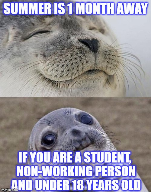 Short Satisfaction VS Truth Meme | SUMMER IS 1 MONTH AWAY; IF YOU ARE A STUDENT, NON-WORKING PERSON AND UNDER 18 YEARS OLD | image tagged in memes,short satisfaction vs truth | made w/ Imgflip meme maker