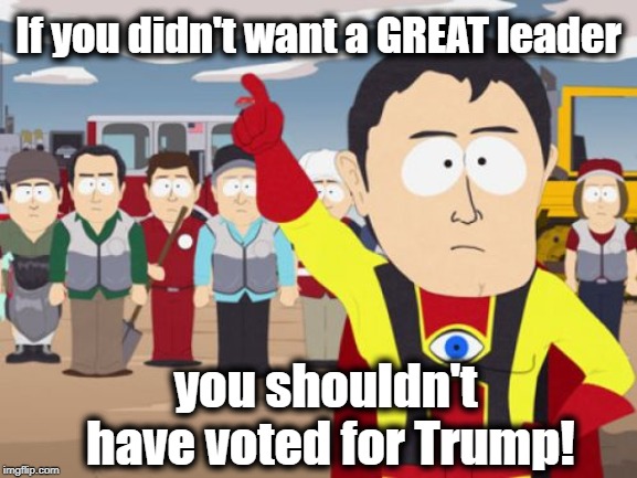 Captain Hindsight | If you didn't want a GREAT leader; you shouldn't have voted for Trump! | image tagged in memes,captain hindsight | made w/ Imgflip meme maker