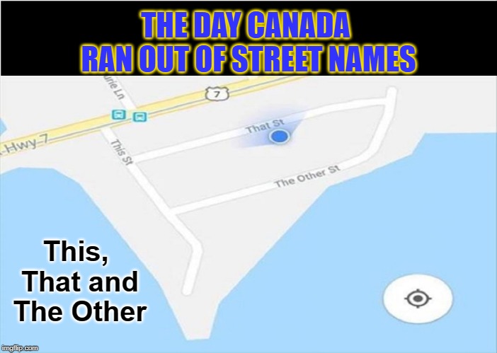 To You It's This, That and The Other. To me it's Home | THE DAY CANADA RAN OUT OF STREET NAMES; This, That and The Other | image tagged in vince vance,odd street names,highway,this that the other,meanwhile in canada,maps | made w/ Imgflip meme maker