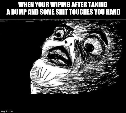 Gasp Rage Face Meme | WHEN YOUR WIPING AFTER TAKING A DUMP AND SOME SHIT TOUCHES YOU HAND | image tagged in memes,gasp rage face | made w/ Imgflip meme maker