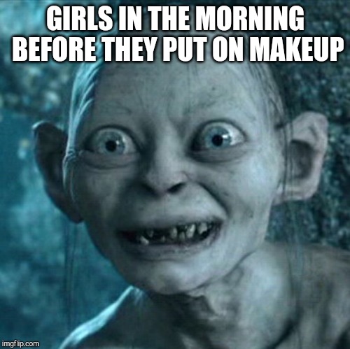 Gollum Meme | GIRLS IN THE MORNING BEFORE THEY PUT ON MAKEUP | image tagged in memes,gollum | made w/ Imgflip meme maker