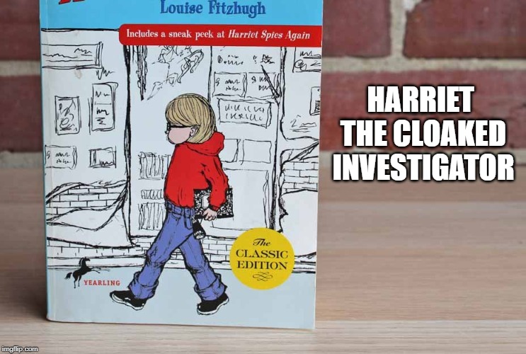 Harriet the Spy | HARRIET THE CLOAKED INVESTIGATOR | image tagged in harriet the spy | made w/ Imgflip meme maker