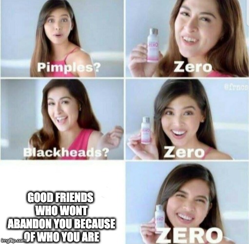 Pimples, Zero! | GOOD FRIENDS WHO WONT ABANDON YOU BECAUSE OF WHO YOU ARE | image tagged in pimples zero | made w/ Imgflip meme maker