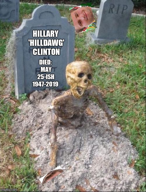 Grave yard | HILLARY 'HILLDAWG' CLINTON DIED: MAY 25-ISH 1947-2019 | image tagged in grave yard | made w/ Imgflip meme maker