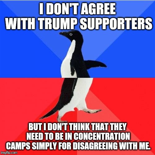 The petition is bullshit. | I DON'T AGREE WITH TRUMP SUPPORTERS; BUT I DON'T THINK THAT THEY NEED TO BE IN CONCENTRATION CAMPS SIMPLY FOR DISAGREEING WITH ME. | image tagged in memes,socially awkward awesome penguin,petition,college liberal,bullshit | made w/ Imgflip meme maker