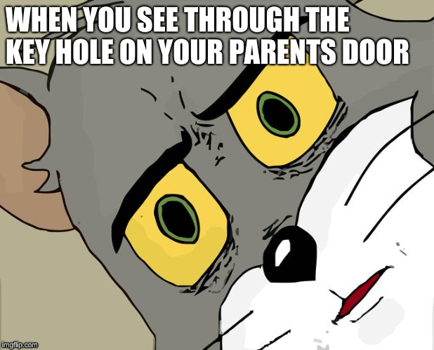 Unsettled Tom | WHEN YOU SEE THROUGH THE KEY HOLE ON YOUR PARENTS DOOR | image tagged in memes,unsettled tom | made w/ Imgflip meme maker