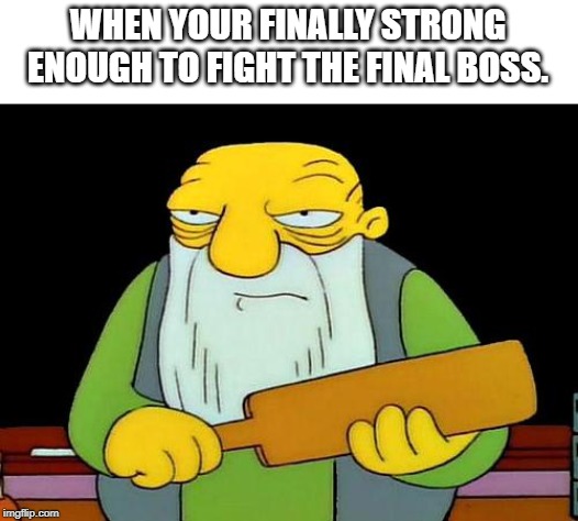 That's a paddlin' Meme | WHEN YOUR FINALLY STRONG ENOUGH TO FIGHT THE FINAL BOSS. | image tagged in memes,that's a paddlin' | made w/ Imgflip meme maker