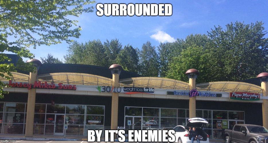 Surrounded | SURROUNDED; BY IT'S ENEMIES | image tagged in weight loss,memes,funny,pizza,ice cream | made w/ Imgflip meme maker