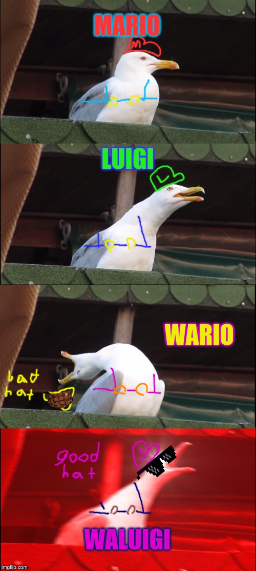 Inhaling Seagull | MARIO; LUIGI; WARIO; WALUIGI | image tagged in memes,inhaling seagull | made w/ Imgflip meme maker
