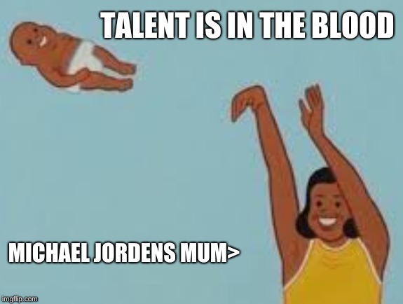 TALENT IS IN THE BLOOD; MICHAEL JORDENS MUM> | image tagged in sports,michael jordan | made w/ Imgflip meme maker