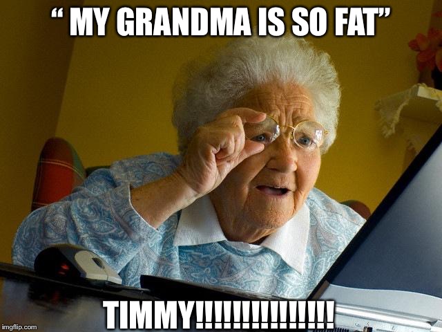 Grandma Finds The Internet Meme | “ MY GRANDMA IS SO FAT”; TIMMY!!!!!!!!!!!!!!! | image tagged in memes,grandma finds the internet | made w/ Imgflip meme maker