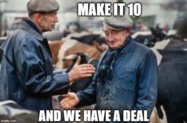 Barter | MAKE IT 10 AND WE HAVE A DEAL | image tagged in barter | made w/ Imgflip meme maker
