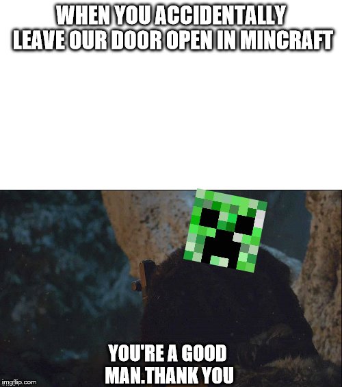 WHEN YOU ACCIDENTALLY LEAVE OUR DOOR OPEN IN MINCRAFT; YOU'RE A GOOD MAN.THANK YOU | image tagged in starter pack,you're a good man thank you | made w/ Imgflip meme maker