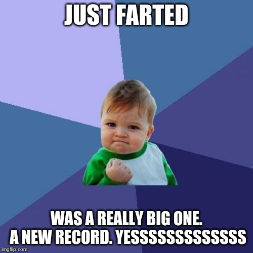 Success Kid | JUST FARTED; WAS A REALLY BIG ONE. A NEW RECORD. YESSSSSSSSSSSSS | image tagged in memes,success kid | made w/ Imgflip meme maker