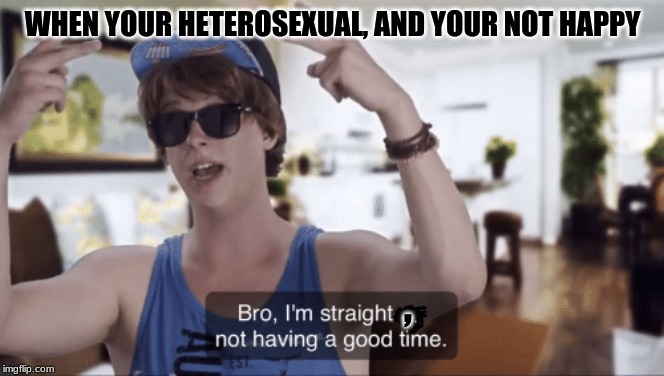 Bro, I'm straight-up not having a good time | WHEN YOUR HETEROSEXUAL, AND YOUR NOT HAPPY; , | image tagged in bro i'm straight-up not having a good time | made w/ Imgflip meme maker