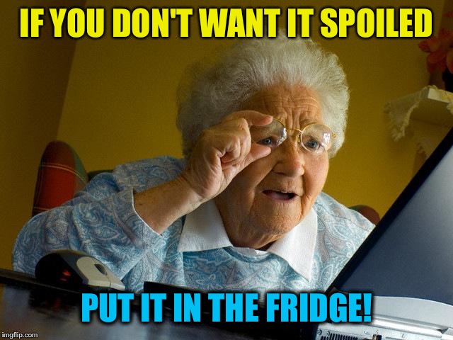 Grandma Finds The Internet Meme | IF YOU DON'T WANT IT SPOILED PUT IT IN THE FRIDGE! | image tagged in memes,grandma finds the internet | made w/ Imgflip meme maker