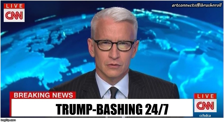 CNN Breaking News Anderson Cooper | artconnects@ibrushnroll; TRUMP-BASHING 24/7 | image tagged in cnn breaking news anderson cooper | made w/ Imgflip meme maker