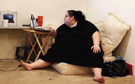Obese Woman at Computer Blank Meme Template
