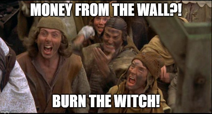 Monty Python witch | MONEY FROM THE WALL?! BURN THE WITCH! | image tagged in monty python witch | made w/ Imgflip meme maker