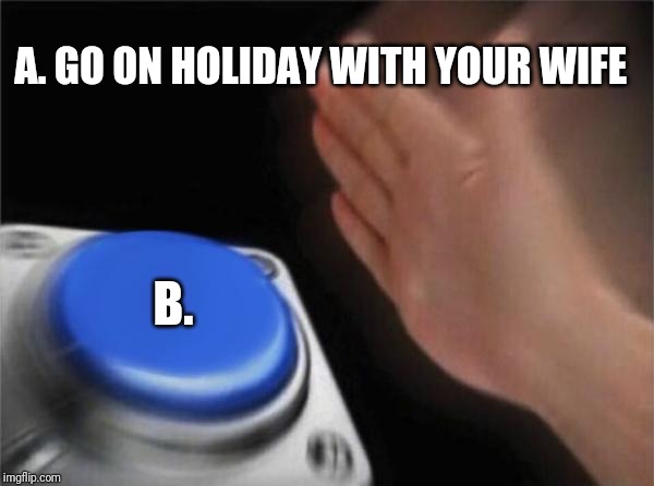 Blank Nut Button Meme | A. GO ON HOLIDAY WITH YOUR WIFE; B. | image tagged in memes,blank nut button | made w/ Imgflip meme maker
