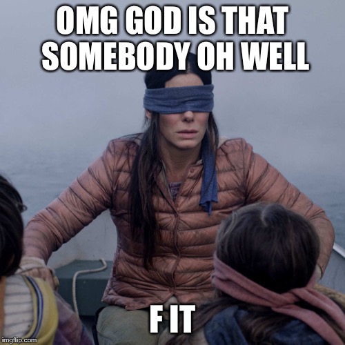 Bird Box | OMG GOD IS THAT SOMEBODY OH WELL; F IT | image tagged in memes,bird box | made w/ Imgflip meme maker
