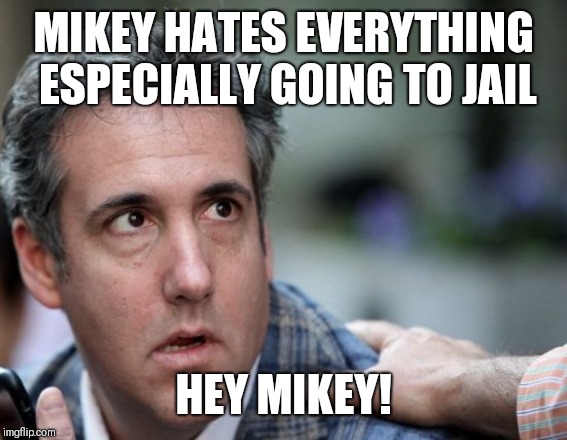 Michael Cohen sings | MIKEY HATES EVERYTHING ESPECIALLY GOING TO JAIL; HEY MIKEY! | image tagged in michael cohen sings | made w/ Imgflip meme maker