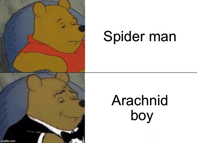 Tuxedo Winnie The Pooh | Spider man; Arachnid boy | image tagged in memes,tuxedo winnie the pooh | made w/ Imgflip meme maker
