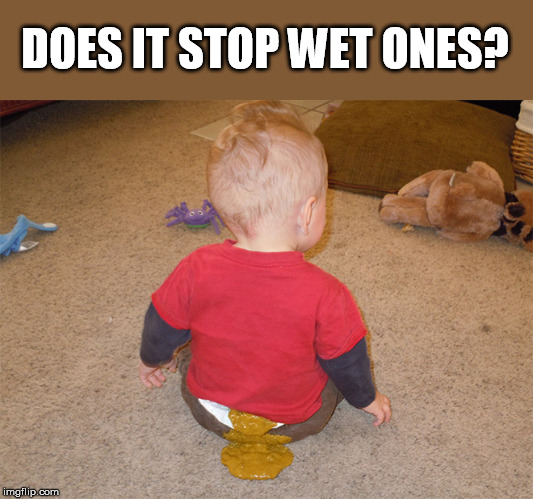 Need a heavier diaper and a rug doctor. | DOES IT STOP WET ONES? | image tagged in babies,dirty diaper,glamour shots | made w/ Imgflip meme maker