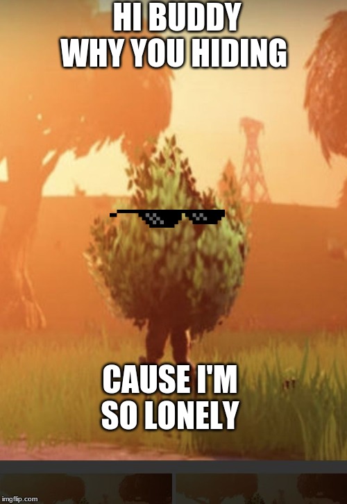 Fortnite bush | HI BUDDY WHY YOU HIDING; CAUSE I'M SO LONELY | image tagged in fortnite bush | made w/ Imgflip meme maker