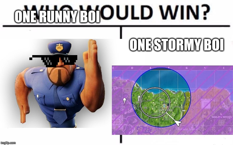 ONE RUNNY BOI; ONE STORMY BOI | image tagged in fortnite meme | made w/ Imgflip meme maker