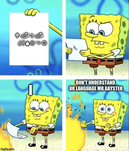 Spongebob yeet | W.D. GASTER; DON'T UNDERSTAND UR LANGUAGE MR.GAYSTER; I | image tagged in spongebob yeet | made w/ Imgflip meme maker