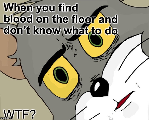 Blood | When you find blood on the floor and don’t know what to do; WTF? | image tagged in memes,unsettled tom | made w/ Imgflip meme maker