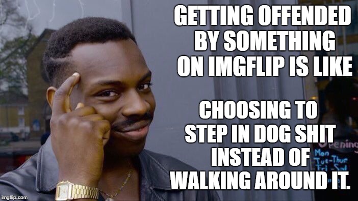 The way people get triggered never ceases to amaze me. | GETTING OFFENDED BY SOMETHING ON IMGFLIP IS LIKE; CHOOSING TO STEP IN DOG SHIT INSTEAD OF WALKING AROUND IT. | image tagged in memes,roll safe think about it,offended,imgflip users,random | made w/ Imgflip meme maker