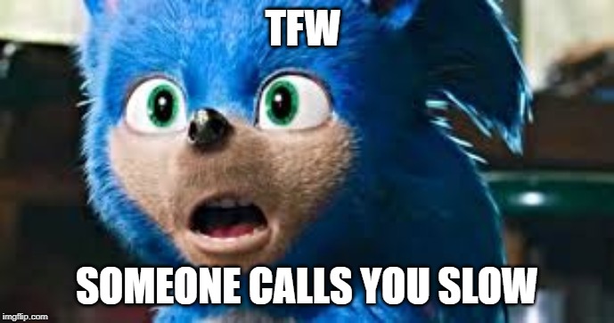 Movie Sonic | TFW; SOMEONE CALLS YOU SLOW | image tagged in movie sonic | made w/ Imgflip meme maker