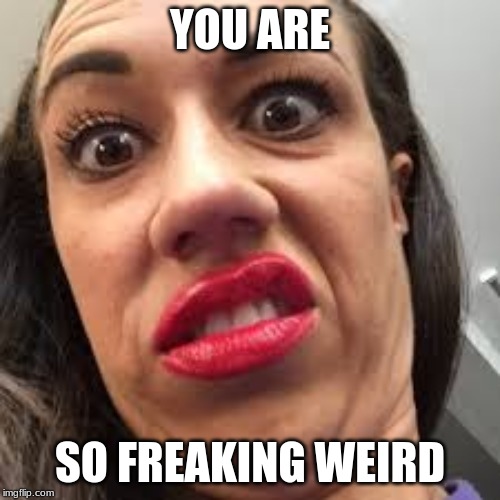 Miranda sings | YOU ARE; SO FREAKING WEIRD | image tagged in miranda sings | made w/ Imgflip meme maker