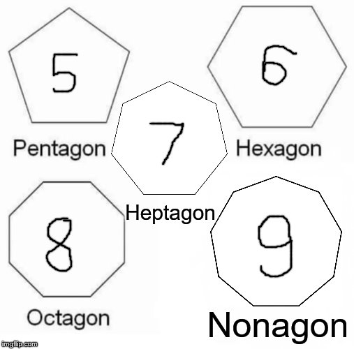 What about the HEPTAGON and the NONAGON? | Heptagon; Nonagon | image tagged in memes,pentagon hexagon octagon,shapes,nonagon,heptagon,education | made w/ Imgflip meme maker