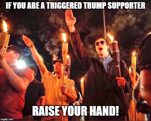 Alt-Right Nazis Trump | IF YOU ARE A TRIGGERED TRUMP SUPPORTER; RAISE YOUR HAND! | image tagged in alt-right nazis trump | made w/ Imgflip meme maker