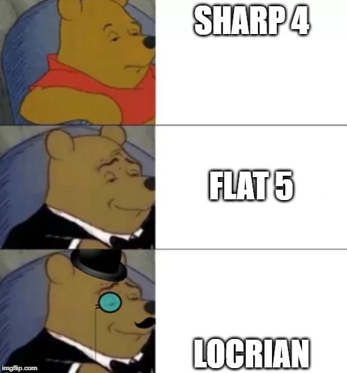 Fancy pooh | SHARP 4; FLAT 5; LOCRIAN | image tagged in fancy pooh | made w/ Imgflip meme maker