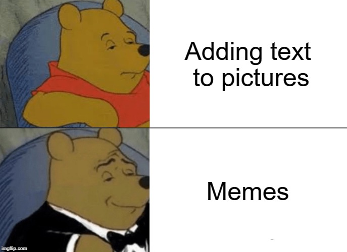 Tuxedo Winnie The Pooh Meme | Adding text to pictures; Memes | image tagged in memes,tuxedo winnie the pooh | made w/ Imgflip meme maker