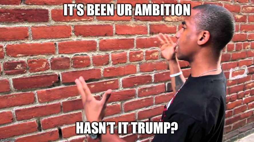 Talking to wall | IT’S BEEN UR AMBITION HASN’T IT TRUMP? | image tagged in talking to wall | made w/ Imgflip meme maker