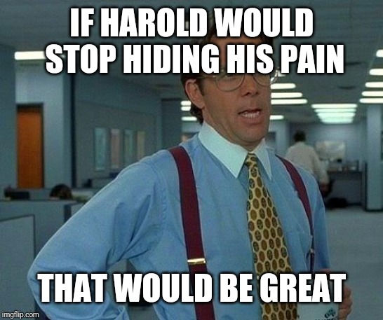 That Would Be Great Meme | IF HAROLD WOULD STOP HIDING HIS PAIN; THAT WOULD BE GREAT | image tagged in memes,that would be great,hide the pain harold | made w/ Imgflip meme maker