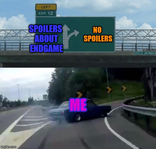 Left Exit 12 Off Ramp | SPOILERS ABOUT ENDGAME; NO SPOILERS; ME | image tagged in memes,left exit 12 off ramp | made w/ Imgflip meme maker