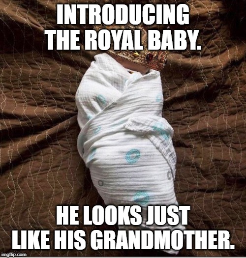 The Royal Baby | INTRODUCING THE ROYAL BABY. HE LOOKS JUST LIKE HIS GRANDMOTHER. | image tagged in baby | made w/ Imgflip meme maker